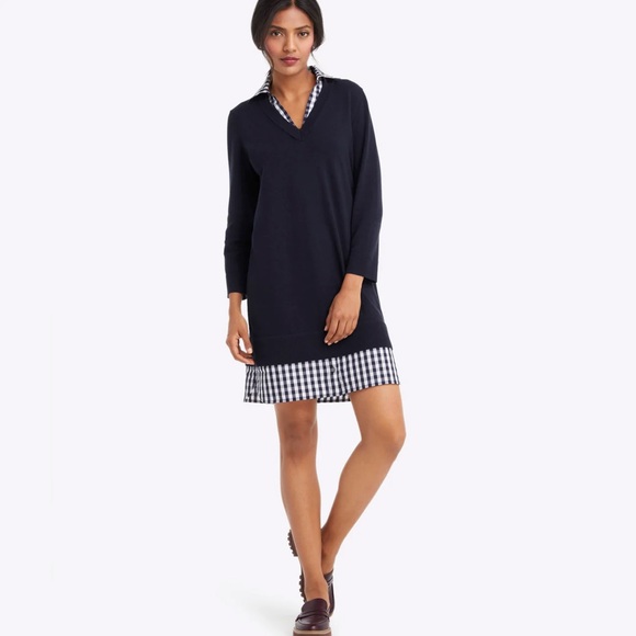 Draper James Dresses & Skirts - DRAPER JAMES Wool and Cotton Combo Sweaterdress in Navy Blue White Checkered